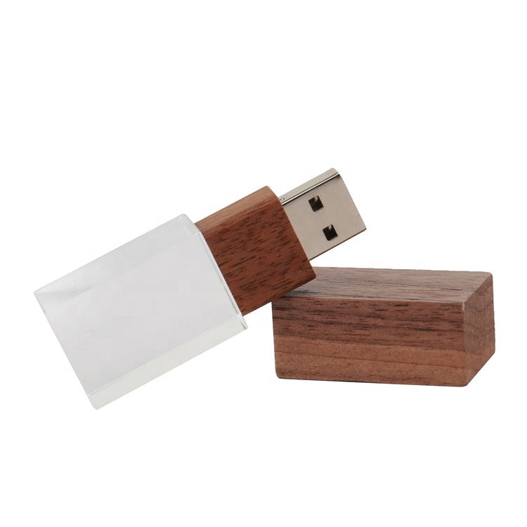 Eletree Trade Custom Logo Glass Crystal Wooden Pendrive Usb  2.0 3.0 1Tb  Usb Stick Flash Drive With Gift Box