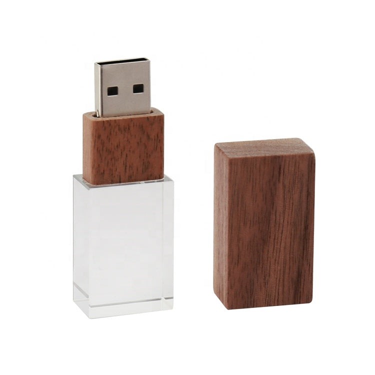 Eletree Trade Custom Logo Glass Crystal Wooden Pendrive Usb  2.0 3.0 1Tb  Usb Stick Flash Drive With Gift Box