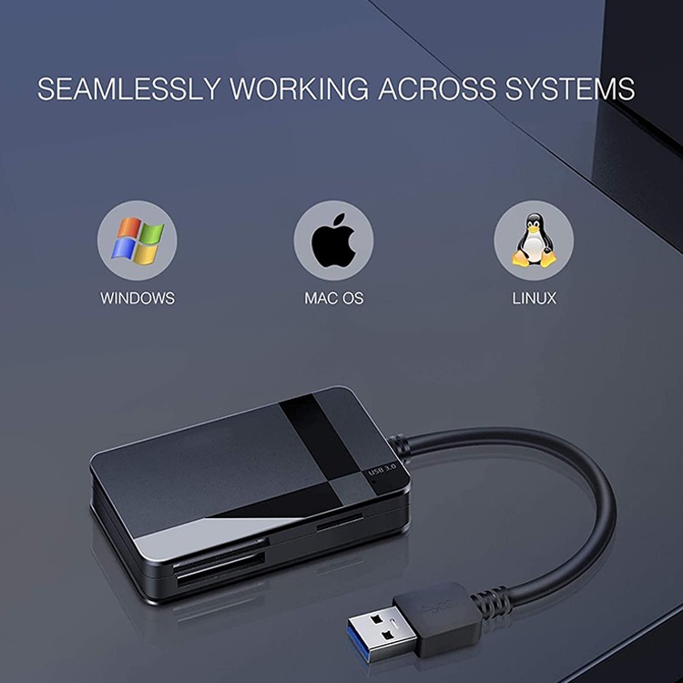 USB 3.0 SD Card Reader Compatible with Apple and Windows, powered by USB, supports CF/SD/SDHC/SCXC/MMC/MMC Micro etc.